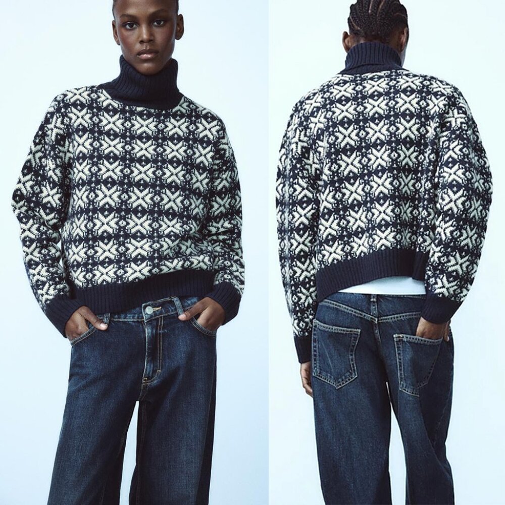 NEW ZARA jacquard knit sweater 2142 size S
